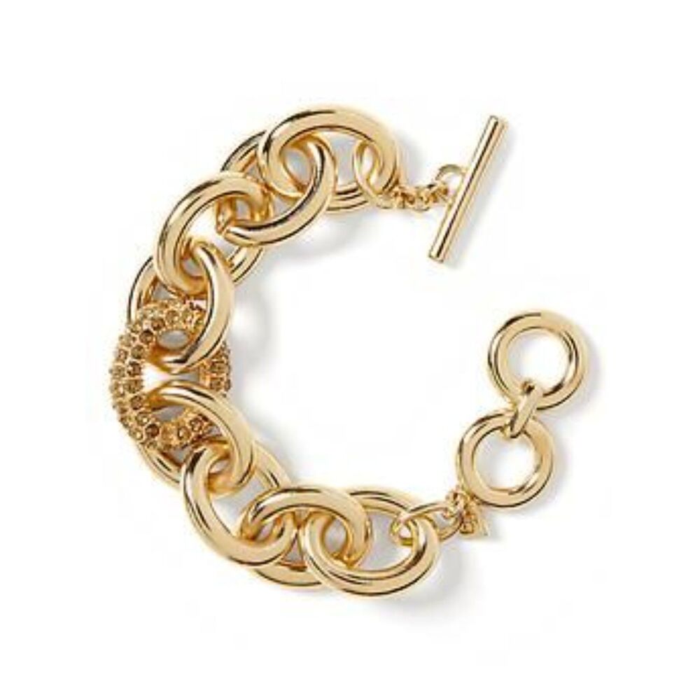 Banana Republic Women's Gold Glamour Crystal pave Link Toggle bracelet NWT 98